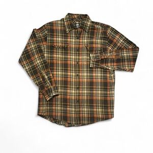 Timberland Men's Plaid Shirt in Black, Orange, and Yellow